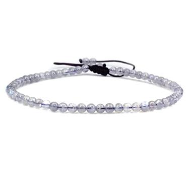 Imagem de Keleny Tornozeleira elástica com pingente redondo de pedra natural de 4 mm para mulheres, corda marrom ajustável de 21 a 28 cm, Pedra, Cristal,