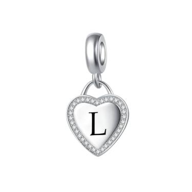 Imagem de MiiFort Pingente de coração com pingente de letra A a Z compatível com pulseiras Pandora Charms, One Size, Cobre, Sem Pedra Preciosa