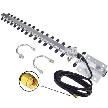 Imagem de Kaunosta Antena WiFi 2,4G 25dBi alto ganho longo alcance RP-SMA macho Yagi Booster para roteador de rede sem fio extensão adaptador USB cartão PCl câmera de segurança