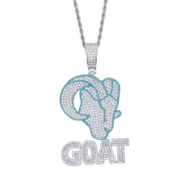 Imagem de Hip-hop Fashion Colares com pingente em forma de cabeça de boi azul com letra azul, Latão, Zircônia cúbica