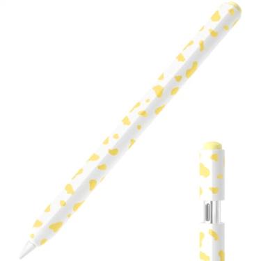 Imagem de JOOSKO Estojo de lápis com estampa de vaca para Apple Pencil (USB-C), aderência confortável, capa lateral fina de silicone, suporta fixação magnética. (amarelo)