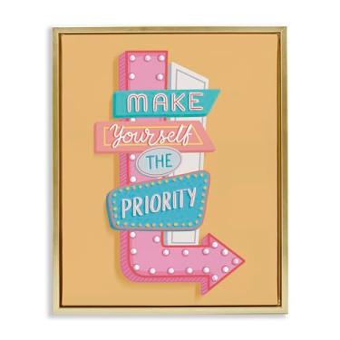 Imagem de Stupell Industries Make Yourself The Priority Framed Floater Canvas Wall Art Design por Nancy McKenzie, moldura flutuante dourada, 43 x 53 cm