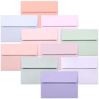 Imagem de Envelopes para convites de 12 x 17 cm, pacote com 50 envelopes A7 para cartões de 13 x 18 cm, envelopes coloridos para convites, 10 cores pastel, 13 x 18 cm