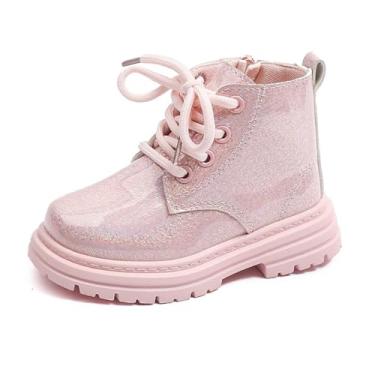 Imagem de YWPENGCAI Bota infantil de couro impermeável com zíper e cadarço, 24 rosa, 10 Toddler