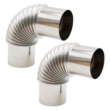 Imagem de Hoypeyfiy Cotovelo de tubo de fogão de 90 graus, 2 peças, chaminé de aço inoxidável de 2.36 polegadas, cotovelo de extensão de chaminé para acampamento ao ar livre, fogão a lenha