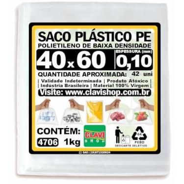 Imagem de Saco Plástico Transparente 40x60 cm (0,10mm espessura), Polietileno PE, Pacote 1kg, Conservar e Congelar Alimentos, Embalagem Multiuso, Saquinho Resistente e Forte, Selável a Calor, Virgem, Grande