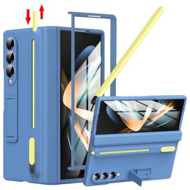 Imagem de YQODSZ Capa para Samsung Galaxy Z Fold 4 com suporte para caneta S e caneta Stylus, Z Fold 4 porta-canetas com suporte Z Fold 4 capa de dobradiça cobertura total para Z Fold 4 azul claro