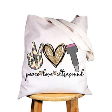 Imagem de WZMPA Sonography Tech Bolsa de maquiagem cosmética para presente de ultrassom paz amor ultrassom bolsa com zíper para radiologista estudante de graduação, Bolsa de ultrassom Peace, Small, Ajuste