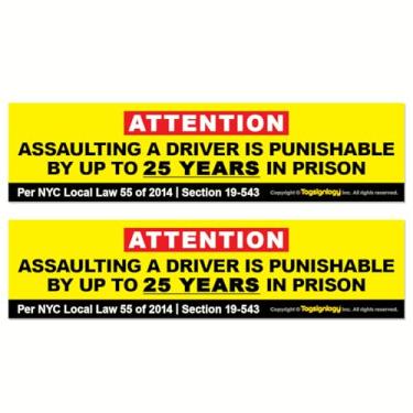 Imagem de Tagsignlogy | Notas de segurança para passageiro e motorista UB LY Taxi TLC Car Service Law Caution Sign UV à prova de intempéries adesivos à prova d'água (Assaulting A Driver - 2 peças)