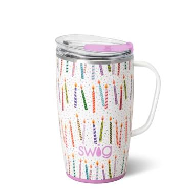 Imagem de Swig Life Caneca de viagem de 510 g, copo isolado com alça e tampa, suporte para copo, pode ser lavado na lava-louças, aço inoxidável, xícara de café de viagem (faça um desejo)