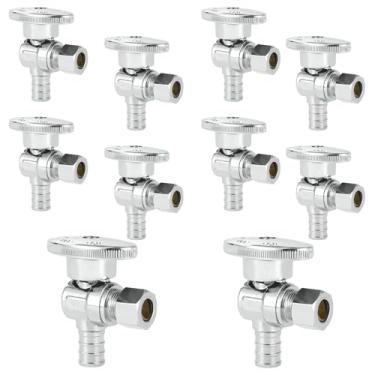 Imagem de HeSun Válvula de parada angular Pex de 10 peças, 1/2" Pex x 3/8" OD bloqueio de ângulo de compressão, válvula de desligamento de 1/4 para banheiro, ASTM F1807