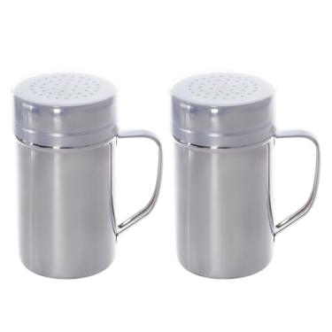 Imagem de Miayon Pacote com 2 saleiros e pimenteiros de aço inoxidável com tampa e alça recipientes de tempero para cozinha doméstica, restaurante, fermento em pó, sal doce
