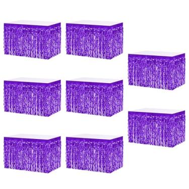 Imagem de MZJU Saias de mesa 8P onduladas metálicas com franjas para mesas retangulares, cortinas de guirlanda, para desfile, boias, casamentos, festas de aniversário, Halloween, Natal (roxa)