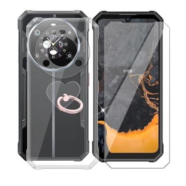 Imagem de Capa de telefone para Fossibot F109 5G (6,7 polegadas) com 1 x película protetora de vidro temperado, suporte de anel de celular de 360°, [capa ultrafina transparente de TPU termoplástico à prova de