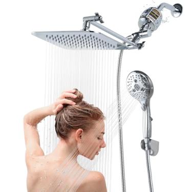 Imagem de VXV Chuveiro Duplo De 8'' Com Filtro De 20 Estágios E Chuveiro De Mão Com 6 Configurações De Jato, Chuveiro De Mão Com Filtro De Chuva De Alta Pressão Combinado Com Braço De Extensão Ajustável De 12