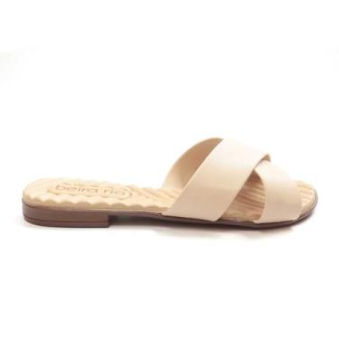 Imagem de Tamanco Feminino Beira Rio Rasteira Tiras Cruzadas Bege 38