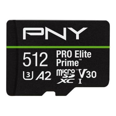 Imagem de PNY Cartão de memória flash 512GB PRO Elite Prime Class 10 U3 V30 A2 microSDXC + adaptador SD - até 200 MB/s, Classe 10, U3, V30, A2, 4K UHD, Full HD, UHS-I