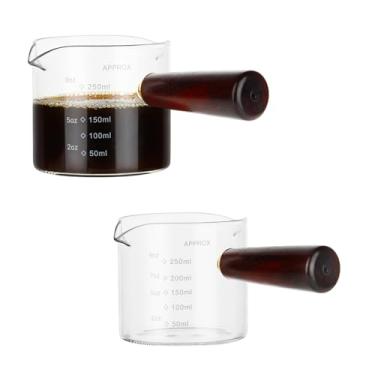 Imagem de Copo medidor de 250 ml/241.0 g, pacote com 2 copos de café expresso, bicos duplos, xícara de café com cabo de madeira, jarro triplo, peças de copo de leite vidro transparente da BCnmviku