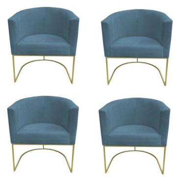 Imagem de Kit 04 Poltronas Paola Base de Ferro Sued Azul Turquesa - D'Classe Dec