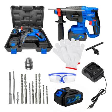 Imagem de Martelete Perfurador Recarregável Brushless, Potência e Eficiência, Sistema SDS Plus Ideal para Perfuração e Rompimento Acompanha Maleta e Acessórios