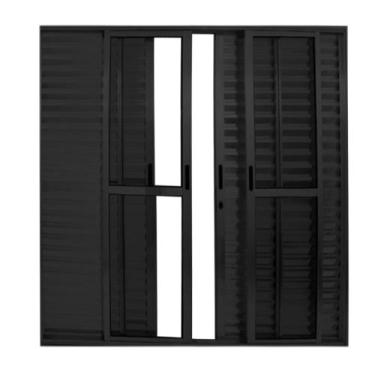 Imagem de Porta de Alumínio Balcão 6 Folhas Preta Linha 25 Com Fechadura - DC - 