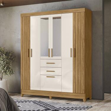 Imagem de Guarda Roupa Roupeiro Malta 7 Portas 2 Gavetas com Espelho Freijó Off White Moval