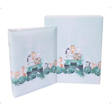 Imagem de Estojo Imantado com Álbum para 100 Fotos 15x21 - safari jipe Bebê Animais Infantil Newborn