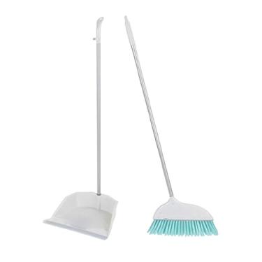 Imagem de SUREK Conjunto de vassoura moderna com pá de lixo de aço inoxidável, cabo longo, suprimentos de limpeza, panelas verticais convenientes