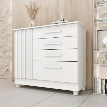 Imagem de Cômoda Guarani 1 Porta 4 Gavetas Ripado 31299 Neve - Tcil Móveis