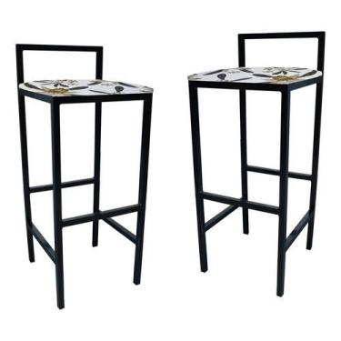 Imagem de Kit 2 Banqueta Alta Quadrada Industrial Cozinha Balcão Bar - Moveraço,