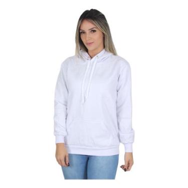 Imagem de Moletom Liso Feminino Flanelado Blusa De Frio Canguru - Hs, Branco, M