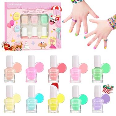 Imagem de ALIKOSSTOR Esmalte Infantil - Conjunto De Esmaltes Não Tóxicos Para Meninas, 10 Cores Pastel De Macaron, Kit De Brinquedo De Esmalte À Base De Água De Secagem Rápida Para Crianças E Adolescentes