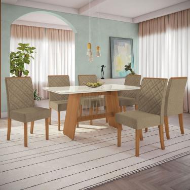 Imagem de Mesa de Jantar 6 Lugares Fiorella com Vidro Canela/Off White/Capuccino - Kappesberg Jantar