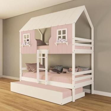 Imagem de Treliche Casinha Encantada Madeira Maciça Rosa/ Branco Housin