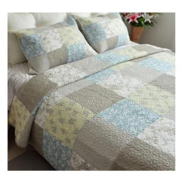 Imagem de AKALNNB Conjunto de capa de edredom 3 peças de colcha acolchoada com 2 fronhas de algodão capa de cama colorida patchwork treliça quatro estações conjunto de cama