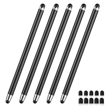 Imagem de Caneta Stylus para tela sensível ao toque, 5 peças Stylus, Stylus 2 em 1 de alta sensibilidade, adequada para todas as telas sensíveis ao toque de iPhone/iPad/tablet Android (preto)