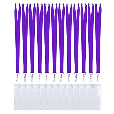 Imagem de CANWELUX Pacote com 12 cordões brilhantes roxo neon com crachás grossos para identidade, para adultos, escola, trabalho (roxo neon, pacote com 12)