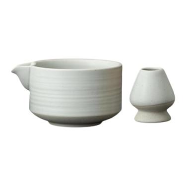 Imagem de IEUDNS Matcha Bowl e Whisk Rest Rest Tradicional Matcha Cerimonial Craft Recipiente com derramamento de picos de tigela de cerâmica para sala de chá, Branco