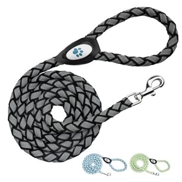 Imagem de SafetyPUP XD Coleira refletiva para cães. Resistente e durável para raças grandes e médias. Corda longa de 1,8 m, coleira trançada sem emaranhados com alça confortável (preto)