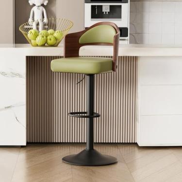 Imagem de Banco de bar Daluvenix Swivel Swivel Wooden Estofado em Couro PU Verde