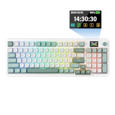 Imagem de Redragon Teclado para jogos K719 sem fio com tela hype e botão, teclado mecânico de 95 teclas, visor de informações TFT de fácil controle de 3,5 cm, amortecimento de ruído de 5 camadas, interruptor
