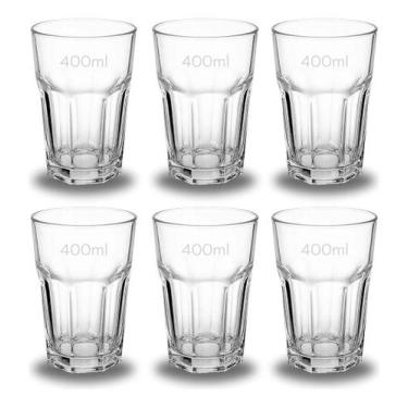 Imagem de Kit Jogo 6 Copos De Vidro Grosso Resistente 400ml Suco Agua Casa Bar R