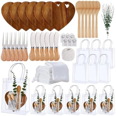 Imagem de 55 peças de prêmios de chá de bebê para vencedores de jogos, 6 conjuntos de tabuleiros de charcutaria com colheres espalhadores de manteiga, garfos, toalha xadrez, cartão de agradecimento e sacos de