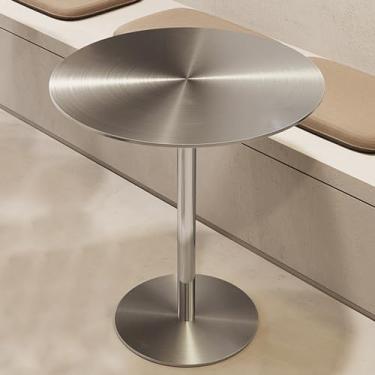 Imagem de Mesa de pub redonda alta, balcão de aço inoxidável, mesa de pub bistrô com base estável, mesa de jantar de cozinha de café da manhã para uso interno e externo, fácil montagem