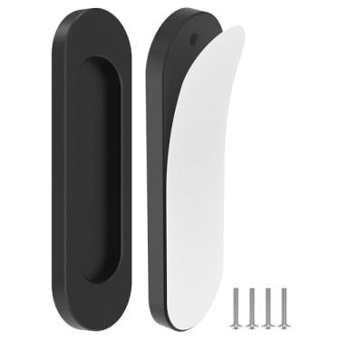 Imagem de MeBantoo Pacote com 2 maçanetas autoadesivas, puxadores autoadesivos de liga de alumínio de 10 cm, puxadores de armário sem broca para gaveta, vidro deslizante/celeiro/portas de varanda (2, preto)