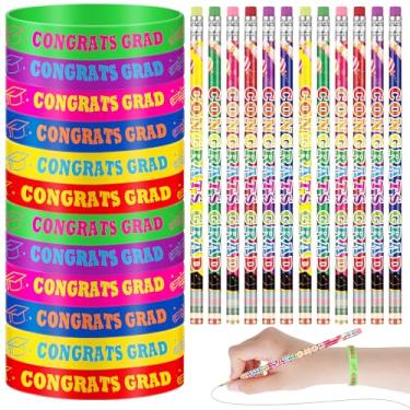 Imagem de Sabary Conjunto de 48 peças de pulseiras de silicone de lápis de formatura, lembrancinhas de festa motivacionais, lápis arco-íris com borracha e borracha para presentes de final de ano (clássico)