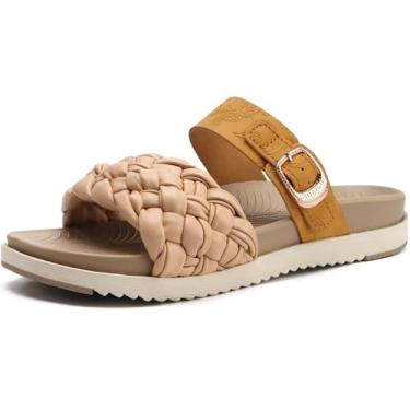 Imagem de KuaiLu Sandálias femininas ortopédicas modernas elegantes com fascite plantar confortável suporte de arco de verão ajustável couro trançado aberto almofada feminina sandálias deslizantes tamanho 5-11,