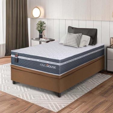 Imagem de Conjunto Box Baú Marrom Cairo Cinza Molas Ensacadas Solteiro 88x188x71 - King House