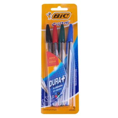 Imagem de Caneta Bic Cristal Dura+ Ponta Média com 4