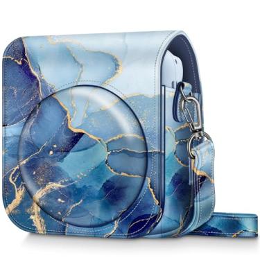 Imagem de FINTIE Capa Protetora Para Câmera Instantânea Fujifilm Instax Mini 12 - De Couro Vegano Premium Com Alça Ajustável Removível, Cor Mármore Do Oceano